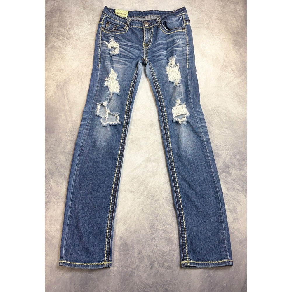 Y2K Machine Jeans‎ Distressed Straight Leg Denim Contrast Stitch 30x31